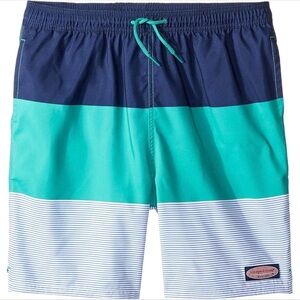 Vineyard Vines Men's Navy & Teal Colorblock Swim Trunks size XS